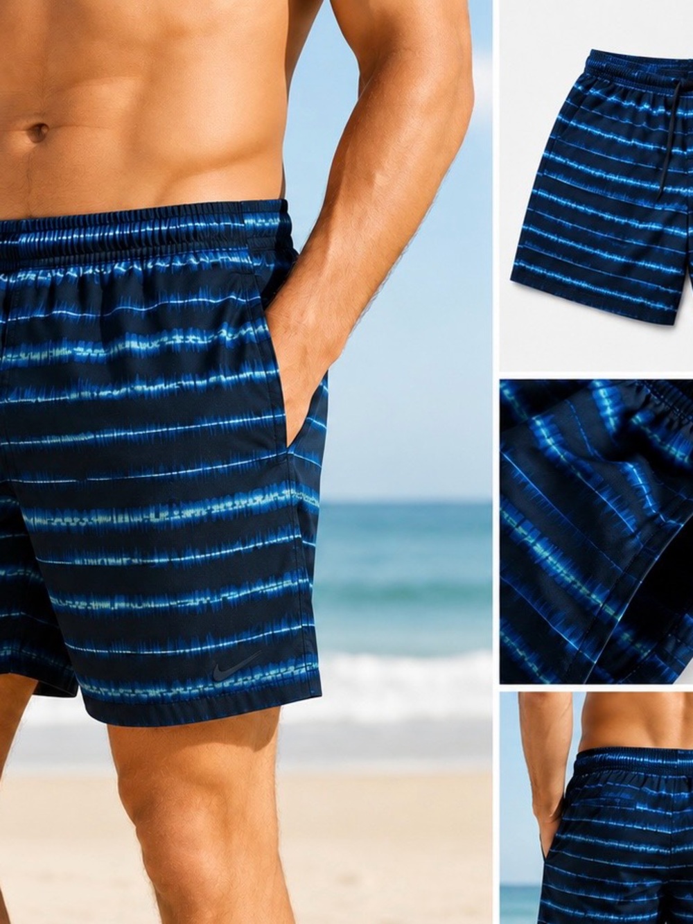Nike Men's Black and Blue Striped swim Shorts